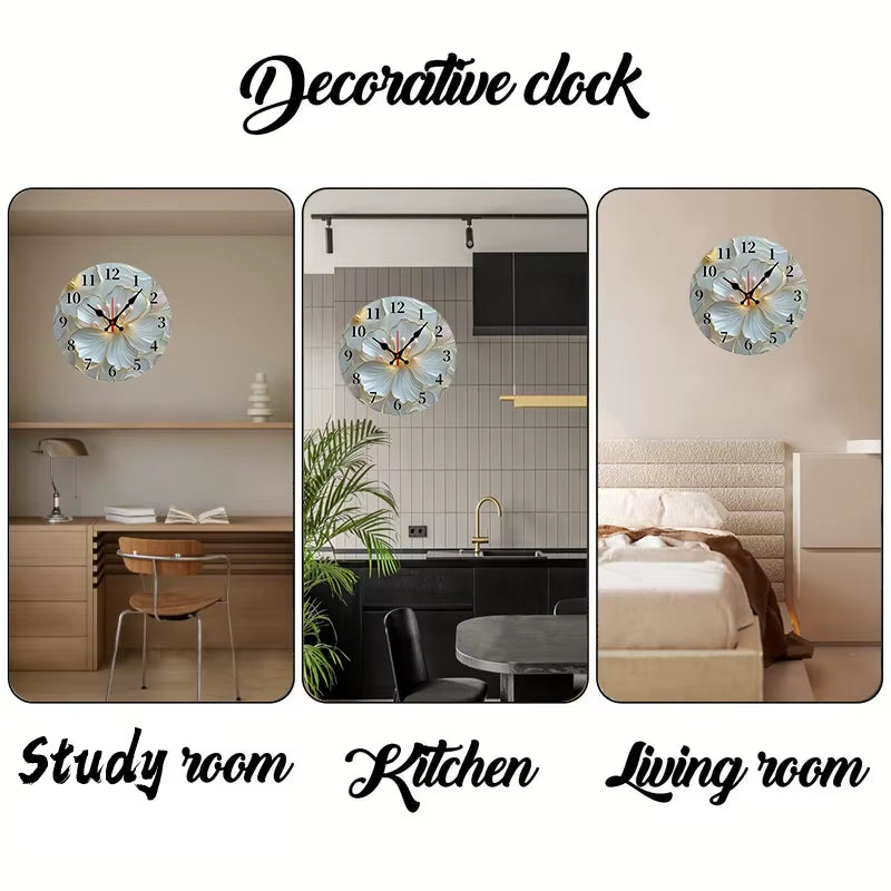 Golden & Pink Floral Wooden Round Silent Hanging Wall Clock