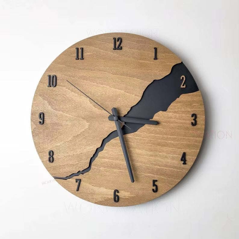 Creative Crack Minimalist Wooden Wall Clock, Modern Home Decoration
