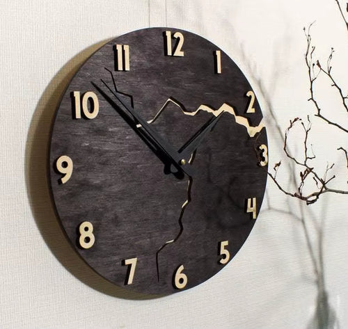 Creative Crack Minimalist Wooden Wall Clock, Modern Home Decoration
