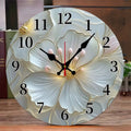 Golden & Pink Floral Wooden Round Silent Hanging Wall Clock