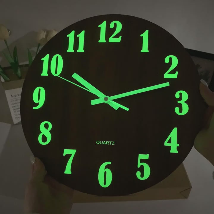 12 Inch Luminous Wall Clock Wood Silent light in dark night Nordic Fashion Wall Clock Non Ticking Clock With Night Light